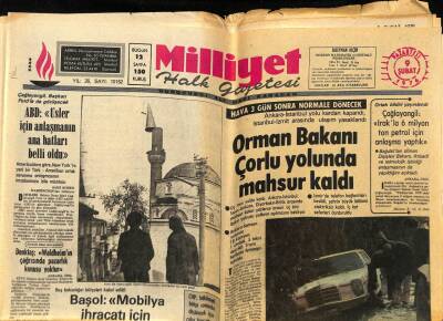 Milliyet Halk Gazetesi 9 Şubat 1976 - Orman Bakanı Çorlu Yolunda Mahsur Kaldı GZ70534 - 2