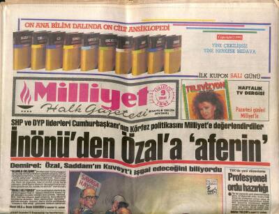Milliyet Halk Gazetesi 9 Şubat 1991 - Efe Özal Nişanlandı - İnönüden Özala Aferin GZ118221 - 1