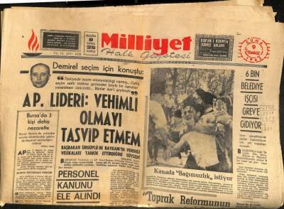 Milliyet Halk Gazetesi 9 Temmuz 1965 - AP Lideri Vehimli Olmayı Tasvip Etmem GZ113764 - 1