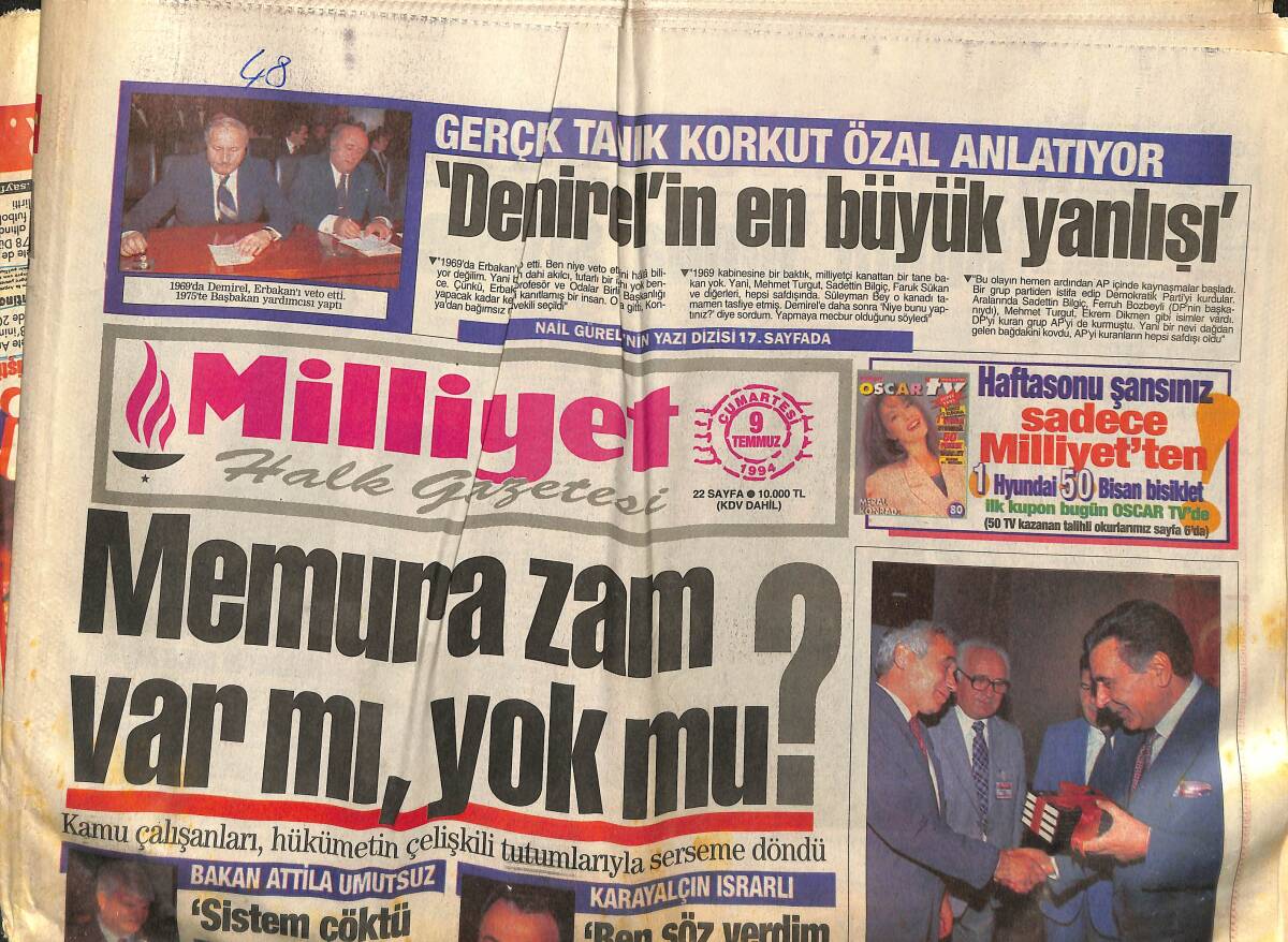 Milliyet Halk Gazetesi 9 Temmuz 1994 - Jelyu Jelev Milliyet'te - Teoman'ı Toprağa Verdik GZ153163 - 1