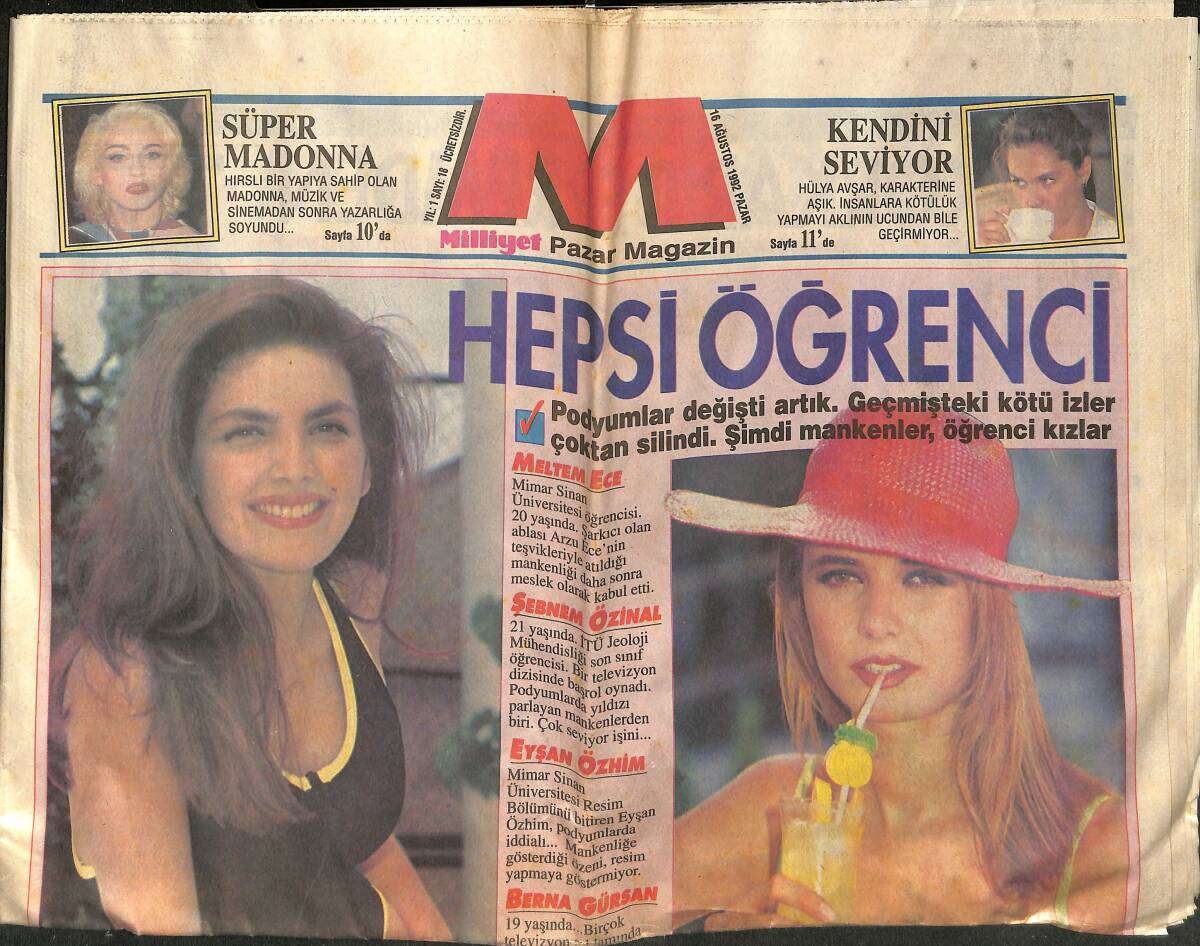 Milliyet Halk Gazetesi Magazin Eki 16 Ağustos 1992 - Orhan Gencebay Tutkusu - Hülya Avşar: Babasız Çocuk Doğurmam - Süper Madonna GZ152377 - 1