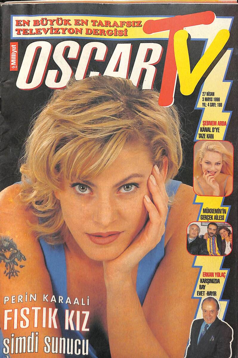Milliyet Oscar TV Dergisi 27 Nisan 3 Mayıs 1996 Sayı: 186 - Perin Karaali - Defne Samyeli - Erkan Yolaç - Yılmaz Erdoğan - Muazzez Ersoy - Sinan Özen NDR90528 - 1