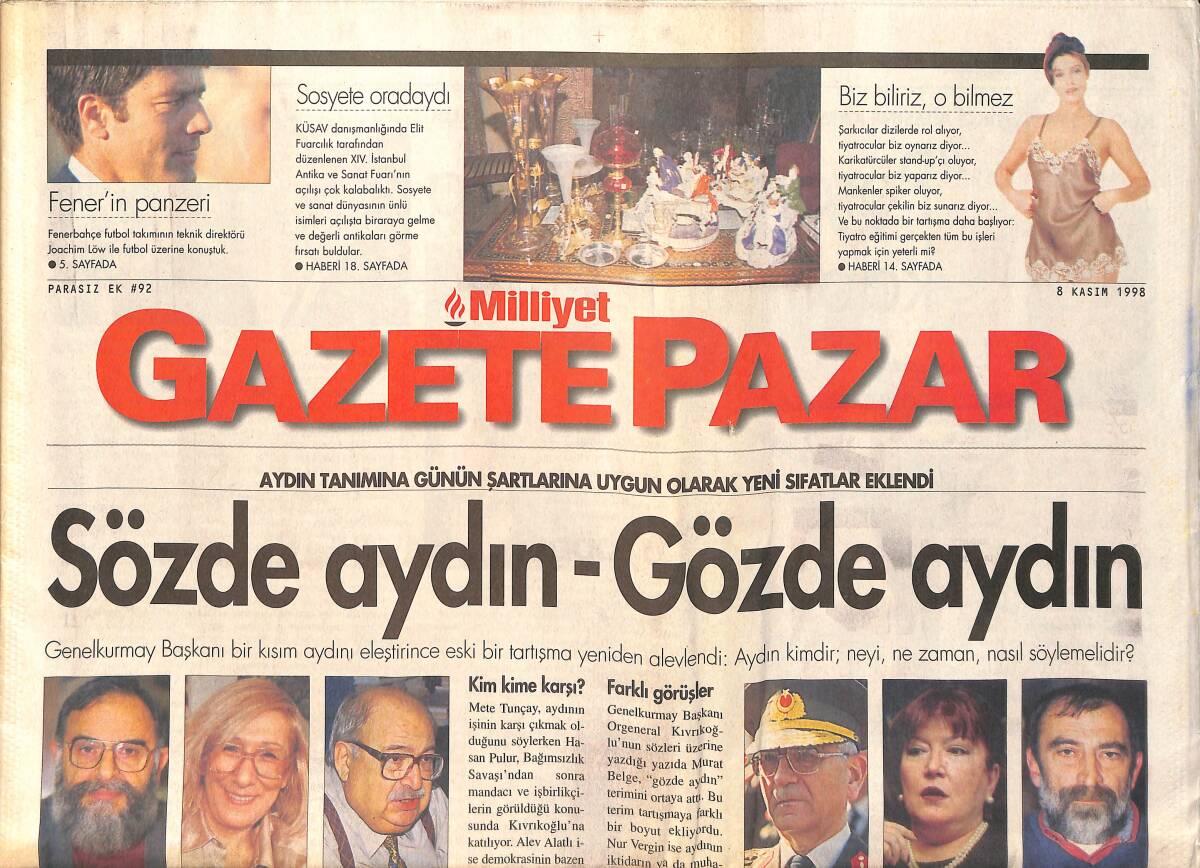 Milliyet Pazar Gazetesi 8 Kasım 1998 - Tarkan Doğru Pazarı Buldu - Mühürdar: Nazım Hikmet GZ3367 - 1
