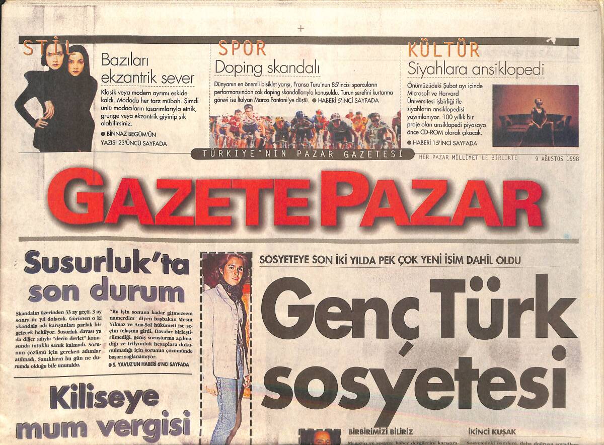 Milliyet Pazar Gazetesi 9 Ağustos 1998 - Kubat Türküyü Popüler Kıldı - Genç Türk Sosyetesi GZ3375 - 1