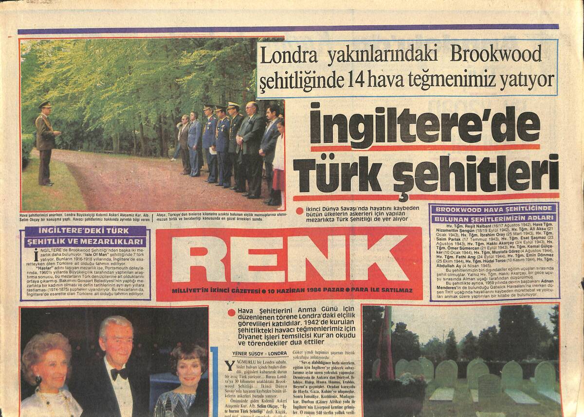 Milliyet Renk Gazetesi 10 Haziran 1984 - Hollywood'un Yıldızları Cartier'in Balosunda Bir Araya Geldiler - İngiltere'de Türk Şehitleri GZ3847 - 1