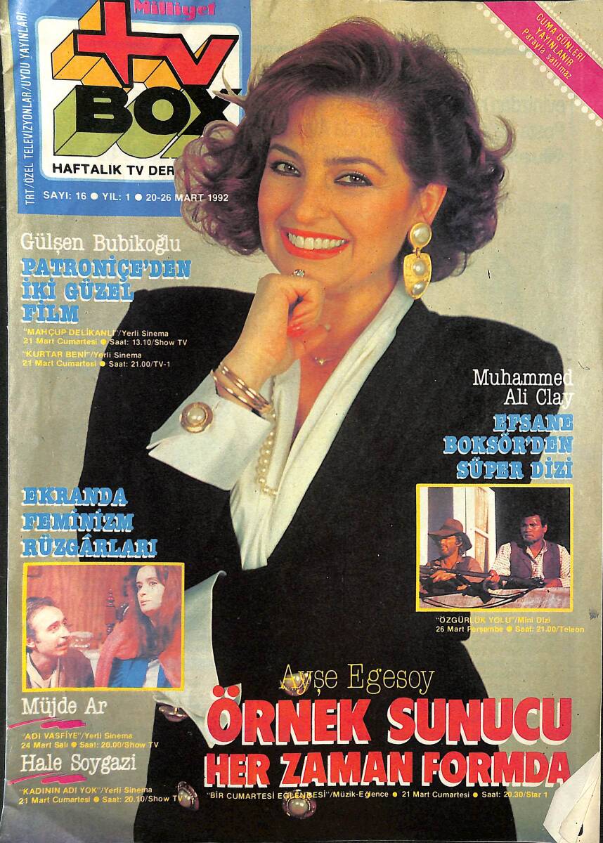 Milliyet TV Box Haftalık TV Dergisi Sayı: 16 / 20 - 26 Mart 1992 - Örnek Sunucu Ayşe Egesoy NDR89127 - 1