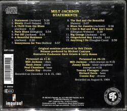 Milt Jackson - Statements CD (İkinci El) CD5537 - 2