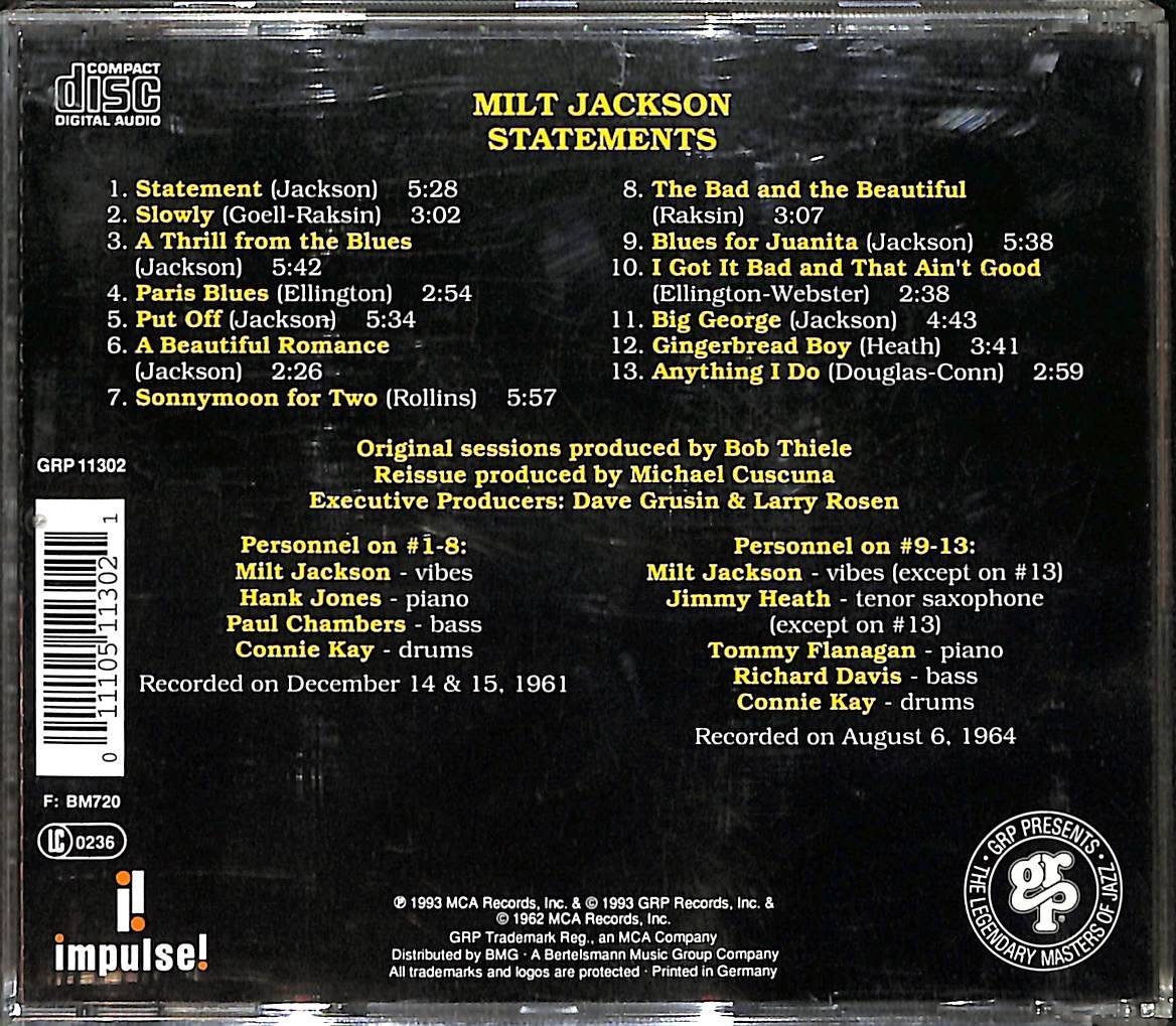 Milt Jackson - Statements CD (İkinci El) CD5537 - 2