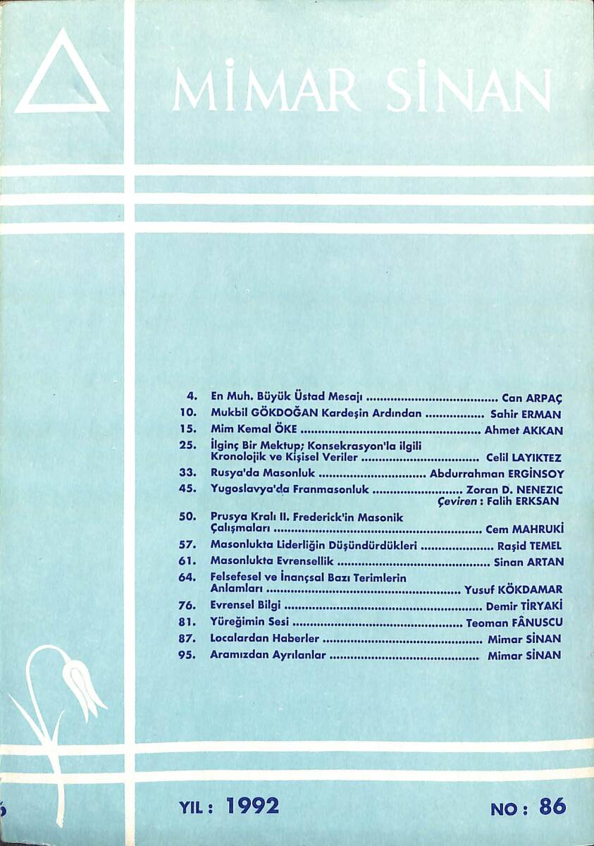 Mimar Sinan Dergisi YIL: 1992 SAYI: 86 NDR94039 - 1