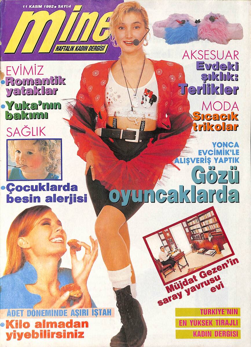 Mine Kadın Dergisi 1 Kasım 1992 - Müjdat Gezenin Saray Yavrusu Evi - Ajda Pekkan Tavşanını Yanından Ayırmıyor - Funda Öncü NDR90485 - 1