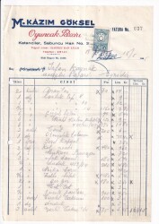 M.KAZIM GÖKSEL OYUNCAK PAZARI.1955 YILI OYUNCAK FATURASI - Gökçekoleksiyon