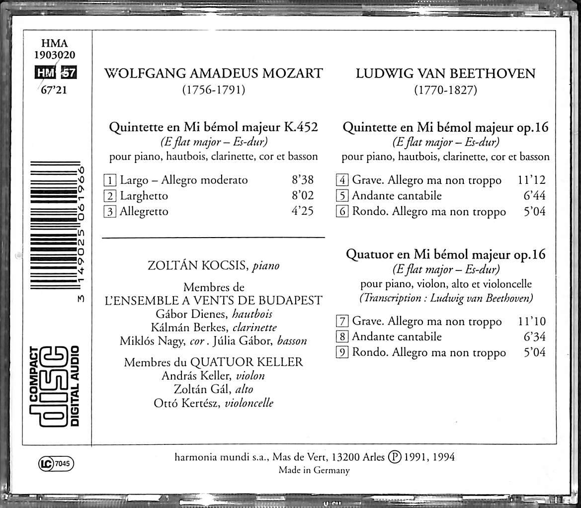 Mozart, Beethoven - Quintettes Pour Piano Et Vents CD (İkinci El) CD3992 - 2