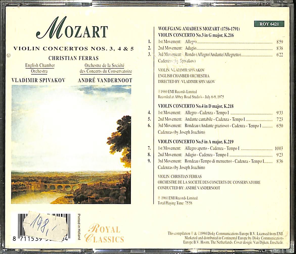 Mozart - Orchestre Du Conservatoire de Paris, André Vandernoot - Violin Concertos Nos. 3-4-5 CD (İkinci El) CD4626 - 2
