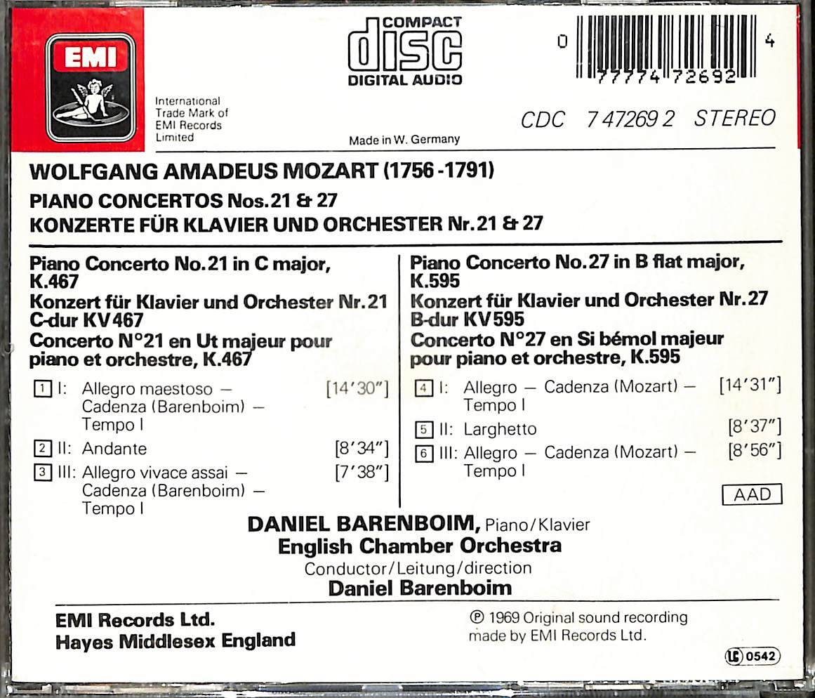 Mozart - Piano Concertos Nos. 21 & 27 Klavierkonzerte Nos. 21 & 27 CD (İkinci El) CD5295 - 2