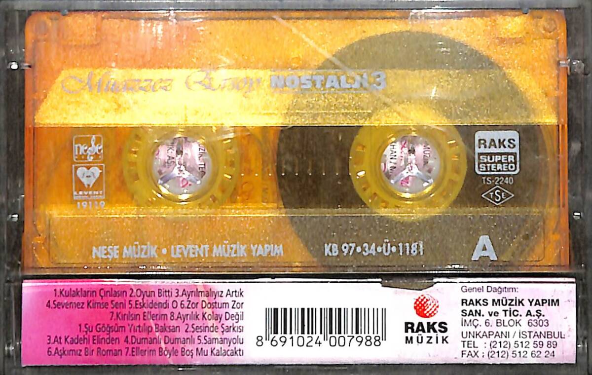 Muazzez Ersoy – Nostalji 3 Orijinal Kaset (İkinci El) * Neşe Müzik & Levent Müzik Yapım - 1997 * KST30181 - 2