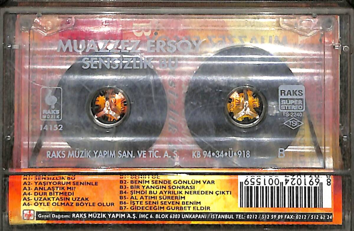  Muazzez Ersoy – Sensizlik Bu Orijinal Kaset (İkinci El) * Raks Müzik - 1994 - Kırmızı Bandrol * KST31177 - 2