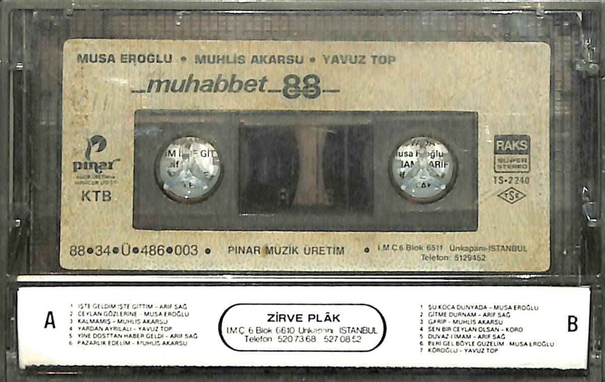 Muhabbet 88 - Musa Eroğlu - Muhlis Akarsu - Yavuz Top Kaset (Sarı Bandrol - Kağıt Baskı - İkinci El) KST27712 - 1