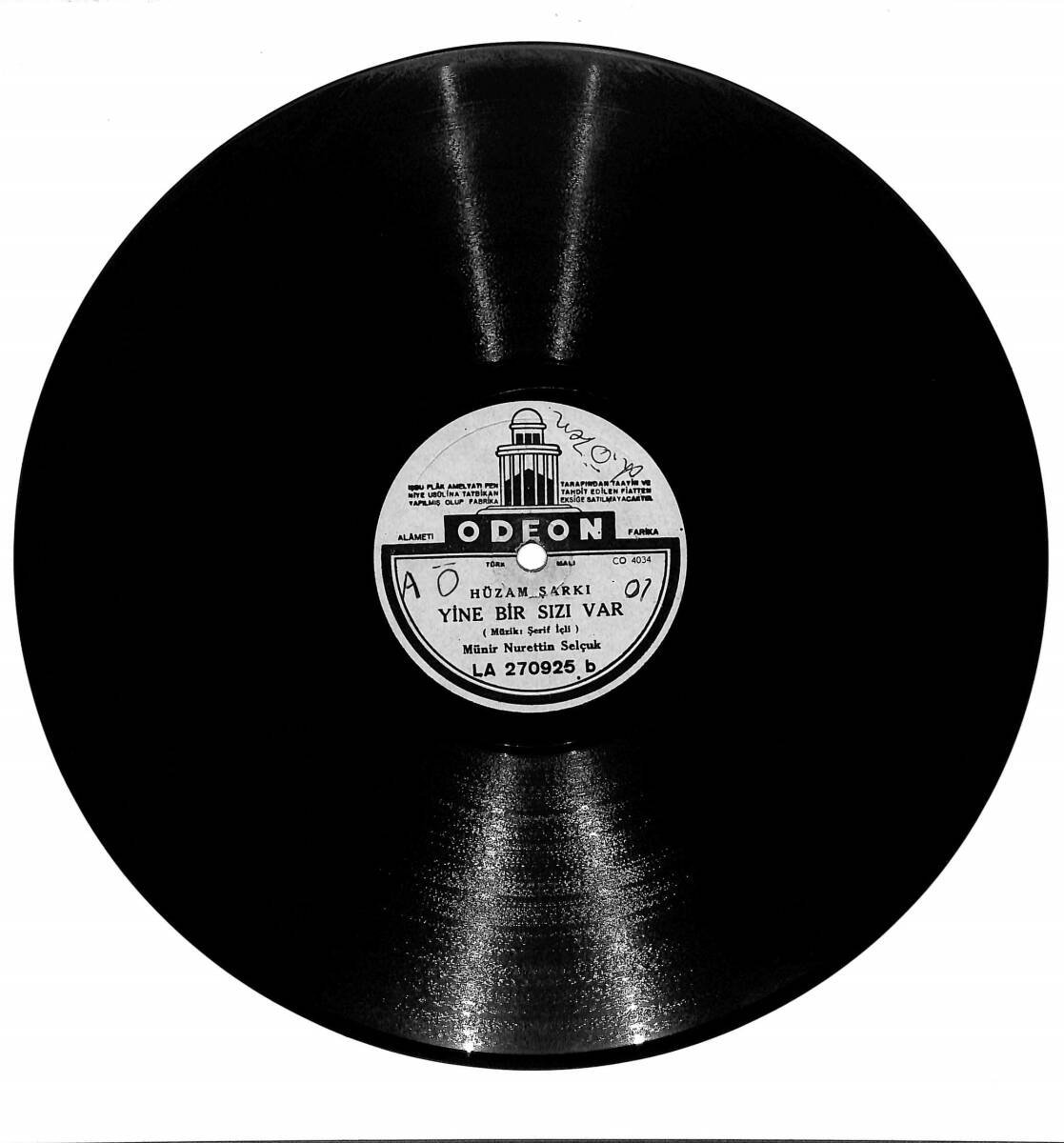 Münir Nurettin Selçuk – Bülbülü Şeydaya (Beyati Şarkı) & Yine Bir Sızı Var (Hüzam Şarkı) TAŞ PLAK (10/9.5) * Odeon Baskı - 1938 * PLK27677 - 2
