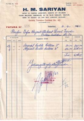 Musevi İş Adamı - H.M. Sarıyan Vapur ve Fabrika Levazımatı 1952 Hortum Faturası - 2
