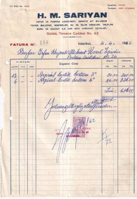 Musevi İş Adamı - H.M. Sarıyan Vapur ve Fabrika Levazımatı 1952 Hortum Faturası - 1