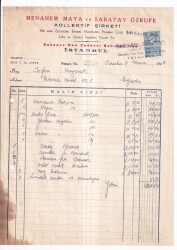 Musevi İş Adamı - MANAHEM MAYA VE SABATAY ÖZRUFE KOLLEKTİF ŞİRKETİ.1954 YILI FATURA - Gökçekoleksiyon