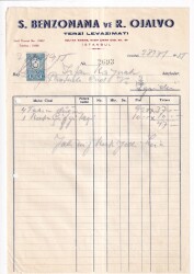 Musevi İş Adamı - S.BENZONANA VE R.OJALVO TERZİ LEVAZIMATI İSTANBUL.1955 YILI FATURA - Gökçekoleksiyon