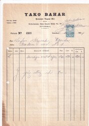 Musevi İş Adamı - YAKO BAHAR ŞEMSİYE YAPIM EVİ İSTANBUL.1954 ŞEMSİYE FATURASI - Gökçekoleksiyon