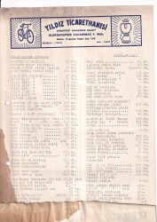 Musevi İş Adamı - YILDIZ TİCARETHANESİ.DİMOSTENİ VAKADİMAS HALEFİ ALEKSANROS VAKADİMAS Y.MÜH.1954 YILI MOTOSİKLET LÜKS LAMBA VE OCAK FİYAT LİSTESİ EFM(N)8668 - Gökçekoleksiyon