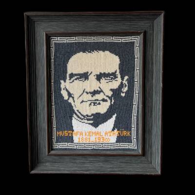 Mustafa Kemal Atatürk El İşi Boncuk İşleme Tablo ( Çerçeveli ) SNL1 - 1
