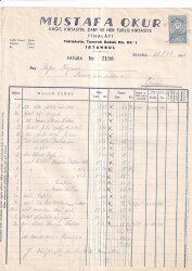 MUSTAFA OKUR KAĞIT KIRTASİYE ZARF İTHALATI İSTANBUL.1955 YILI FATURA - Gökçekoleksiyon