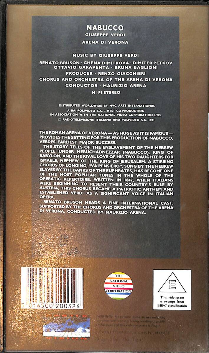 Nabucco , Giuseppe Verdi VHS Film (İkinci El) VHS21 - 3