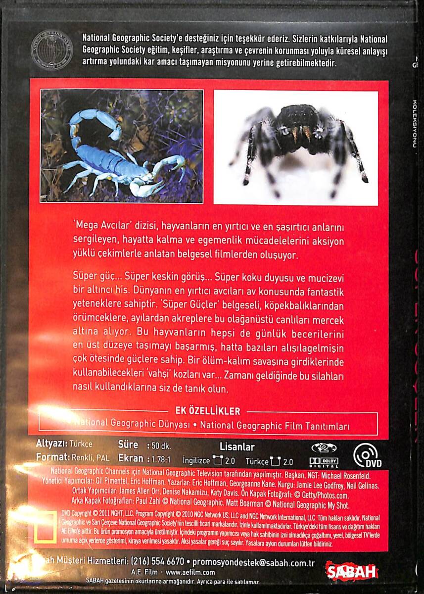National Geographic - Mega Avcılar / Süper Güçler DVD Film (İkinci El) DVD2809 - 2