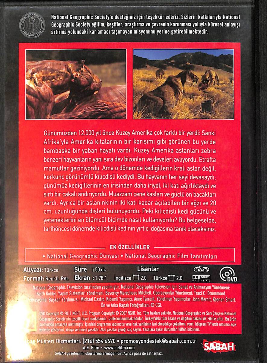 National Geographic - Tarihöncesi Yırtıcılar / Kılıçdişli Kediler DVD Film (İkinci El) DVD2804 - 2
