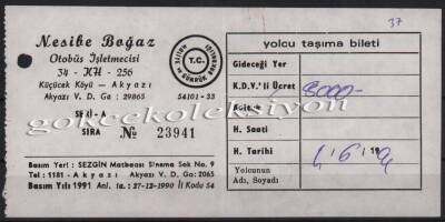 Nesibe Boğaz 1994 Yılı Otobüs Bileti PYB2878 - 1