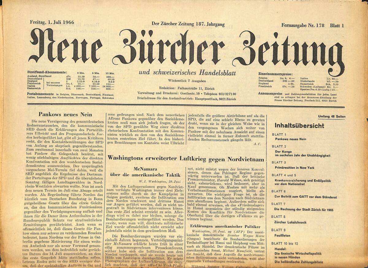 Neue Bürcher Beitung 1 Juli 1966 - Mc Namara Bei Seiner Pressekonferenz İm Pentagon GZ141608 - 1