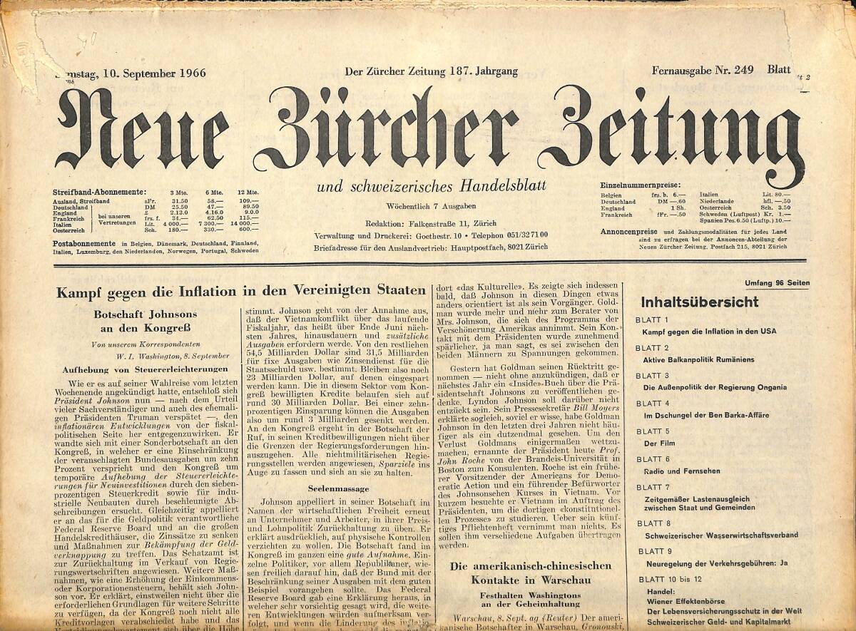 Neue Bürcher Beitung 10 September 1966 - Die Bildungssituation İn Der Türkei GZ140935 - 1