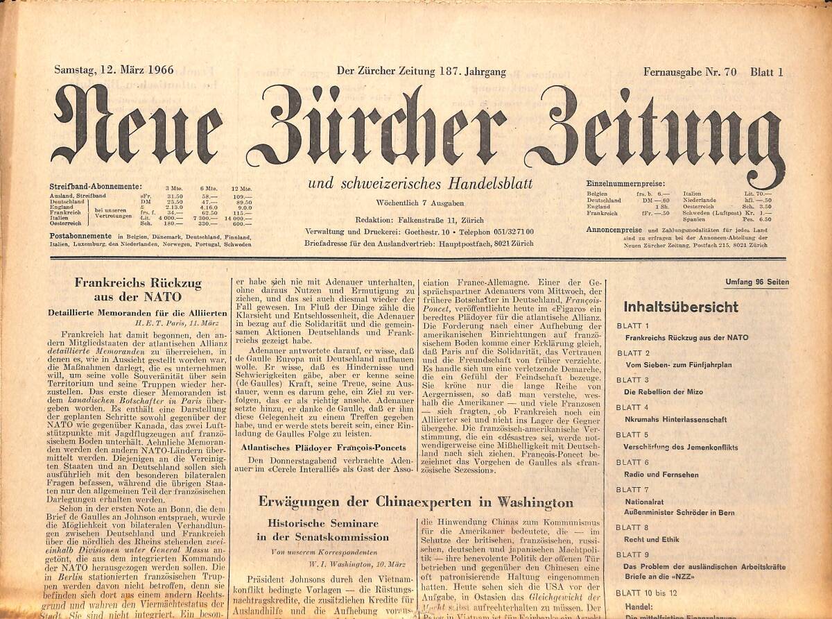 Neue Bürcher Beitung 12 Marz 1966 - Glanzvolle Hochzeitsfeier İn Holland GZ140915 - 1