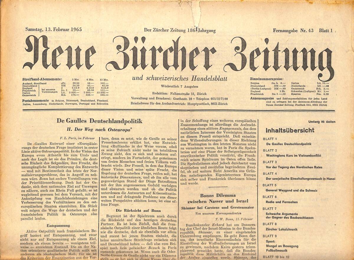 Neue Bürcher Beitung 13 Februar 1965 - Johnson Finanzminister Dillon Und Innenministler Udall GZ141358 - 1