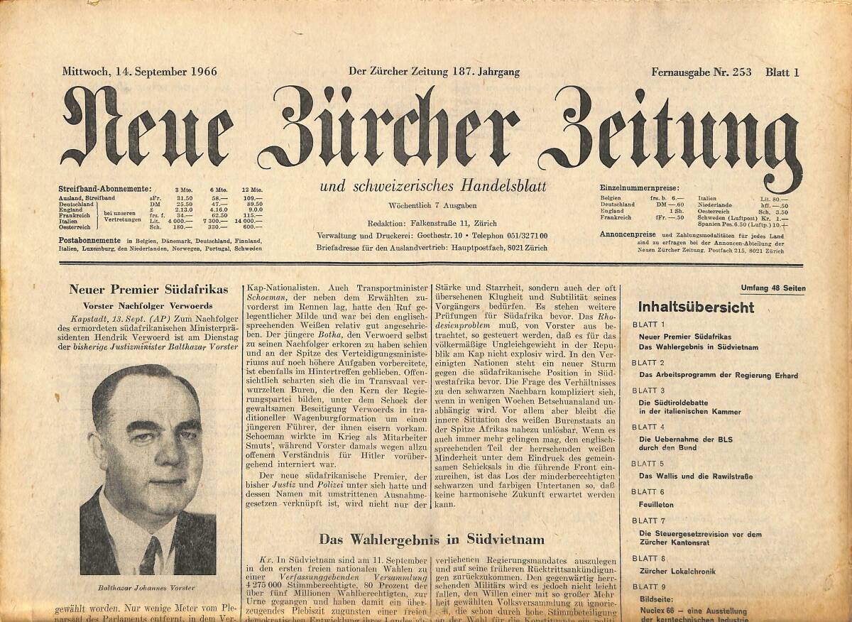 Neue Bürcher Beitung 14 September 1966 - Das Wahlergebnis İn Südvietnam GZ140931 - 1