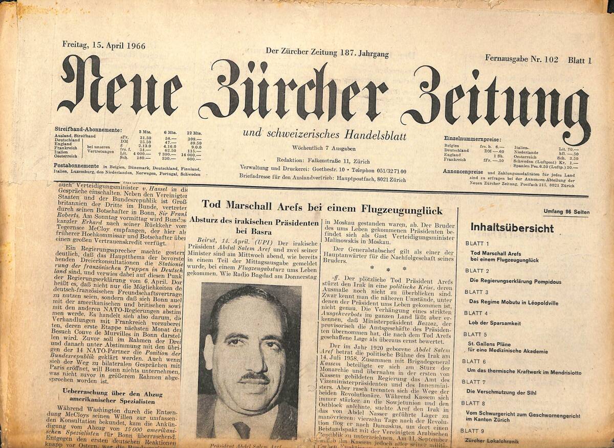 Neue Bürcher Beitung 15 April 1966 - Reise Staatssekretör Rusks Nach Ankara GZ141326 - 1