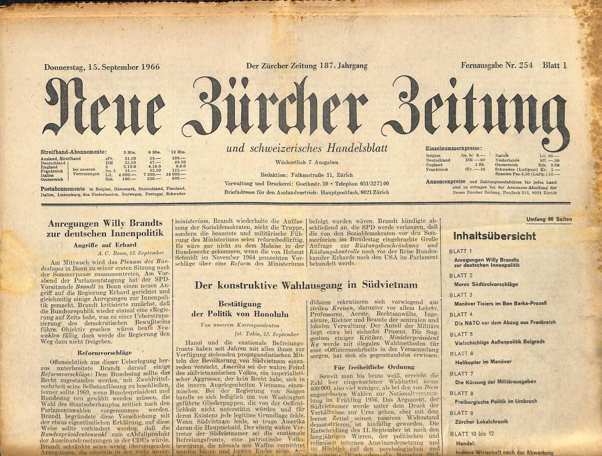 Neue Bürcher Beitung 15 September 1966 - Der Konstruktive Wahlausgang İn Südvietnam GZ140930 - 1