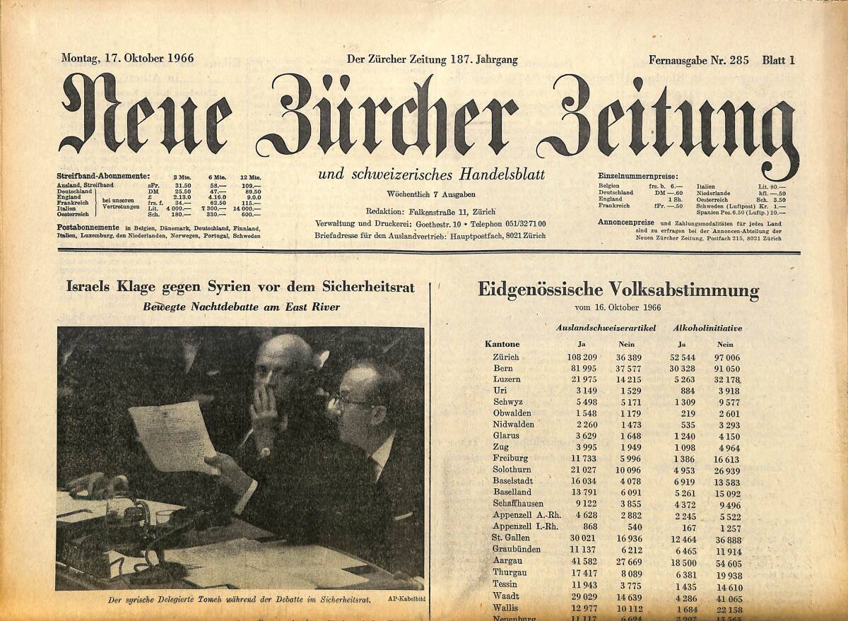 Neue Bürcher Beitung 17 Oktober 1966 - Israels Klage Geges Syrien Vor Dem Sicherheitsrat GZ140957 - 1