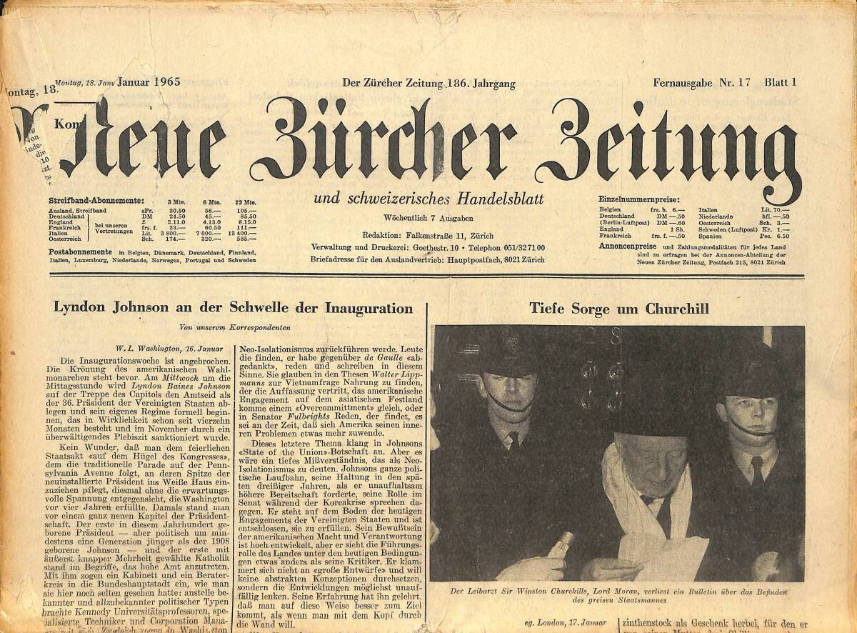 Neue Bürcher Beitung 18 Januar 1965 - Lyndon Johnson An Der Schwelle Der Inauguration GZ141581 - 1