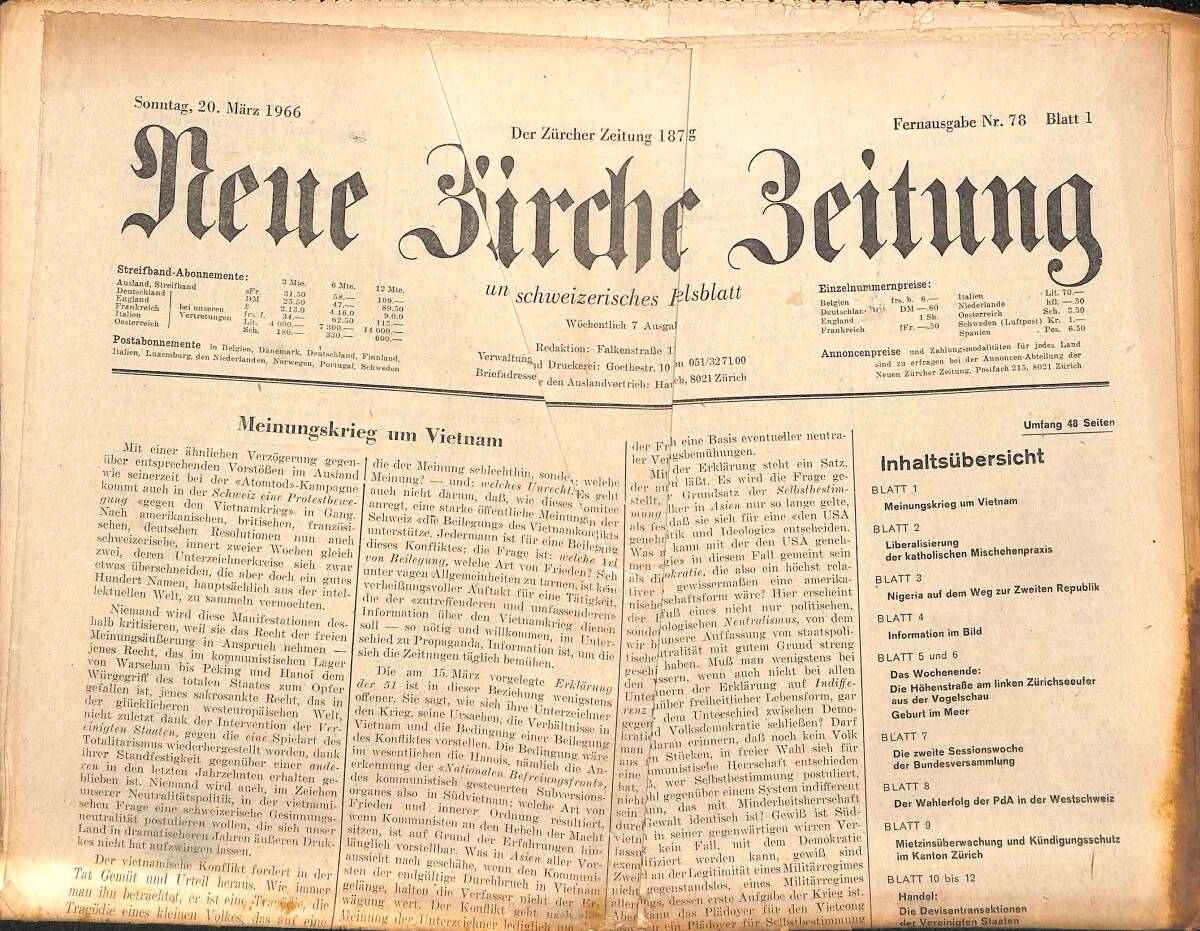 Neue Bürcher Beitung 20 Marz 1966 - Die Militargouverneure Der Vier Regionen GZ140896 - 1