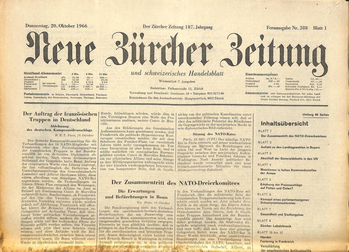 Neue Bürcher Beitung 20 Oktober 1966 - Johnson İn Wellington GZ140959 - 1