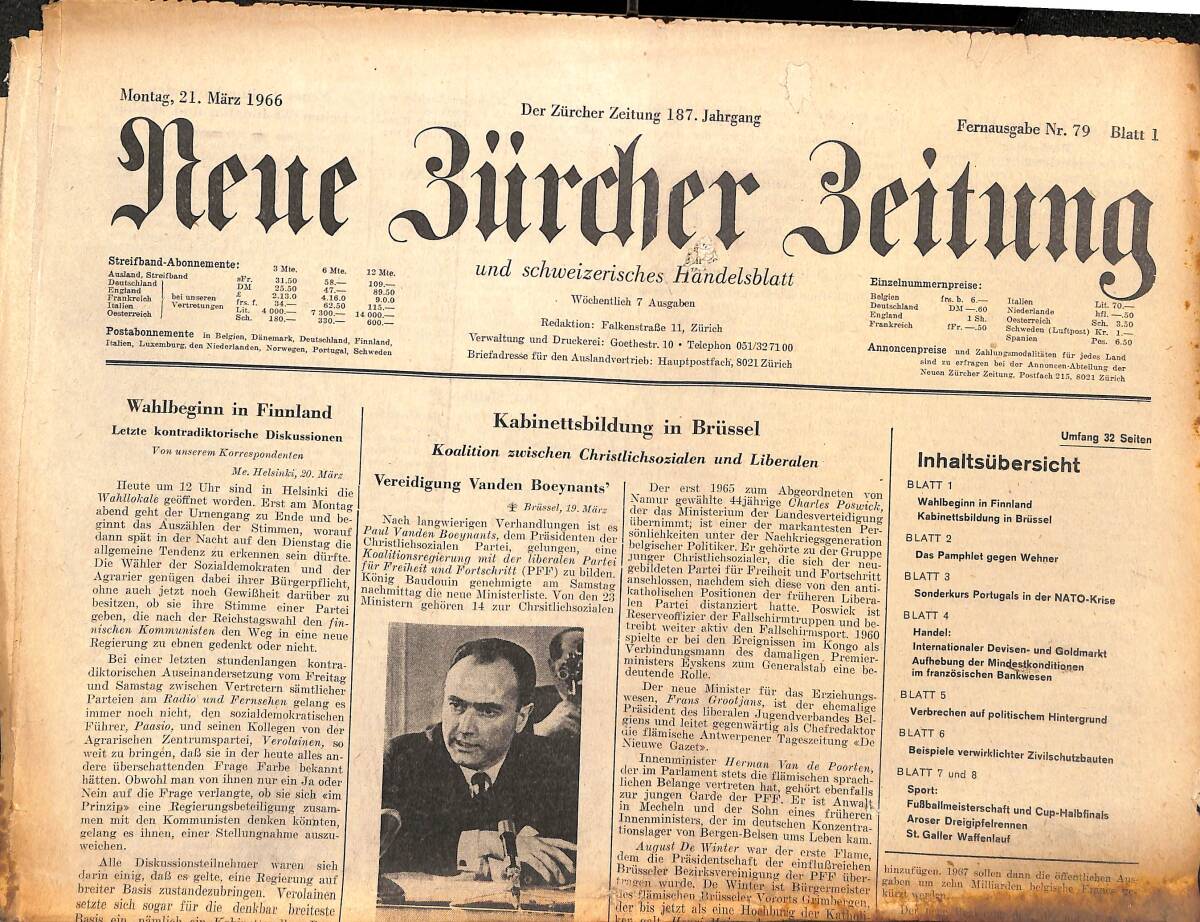 Neue Bürcher Beitung 21 Marz 1966 - Rückkehr Der Gemini - Astronauten Nach Cape Kennedy GZ140897 - 1