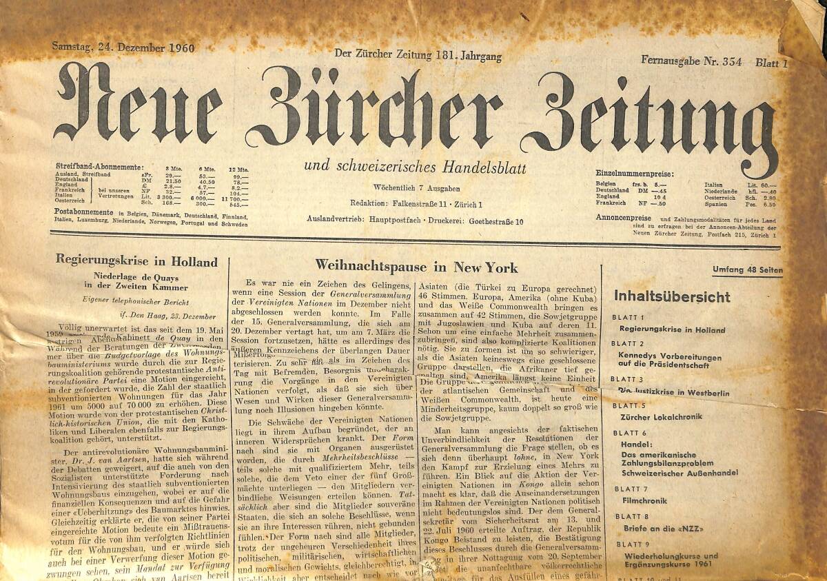 Neue Bürcher Beitung 24 Dezember 1960 - Weihnachtspause İn New York GZ140955 - 1