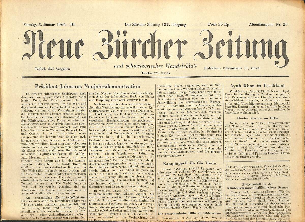 Neue Bürcher Beitung 3 Januar 1966 - Prasident Johnsons Neujahrsdemonstration GZ140950 - 1