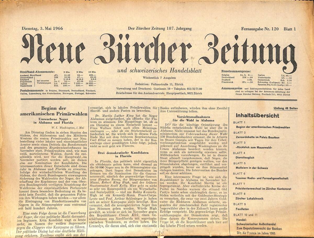 Neue Bürcher Beitung 3 Mai 1966 - Raketenschau Bei Der Moskawer Maiparade GZ141276 - 1