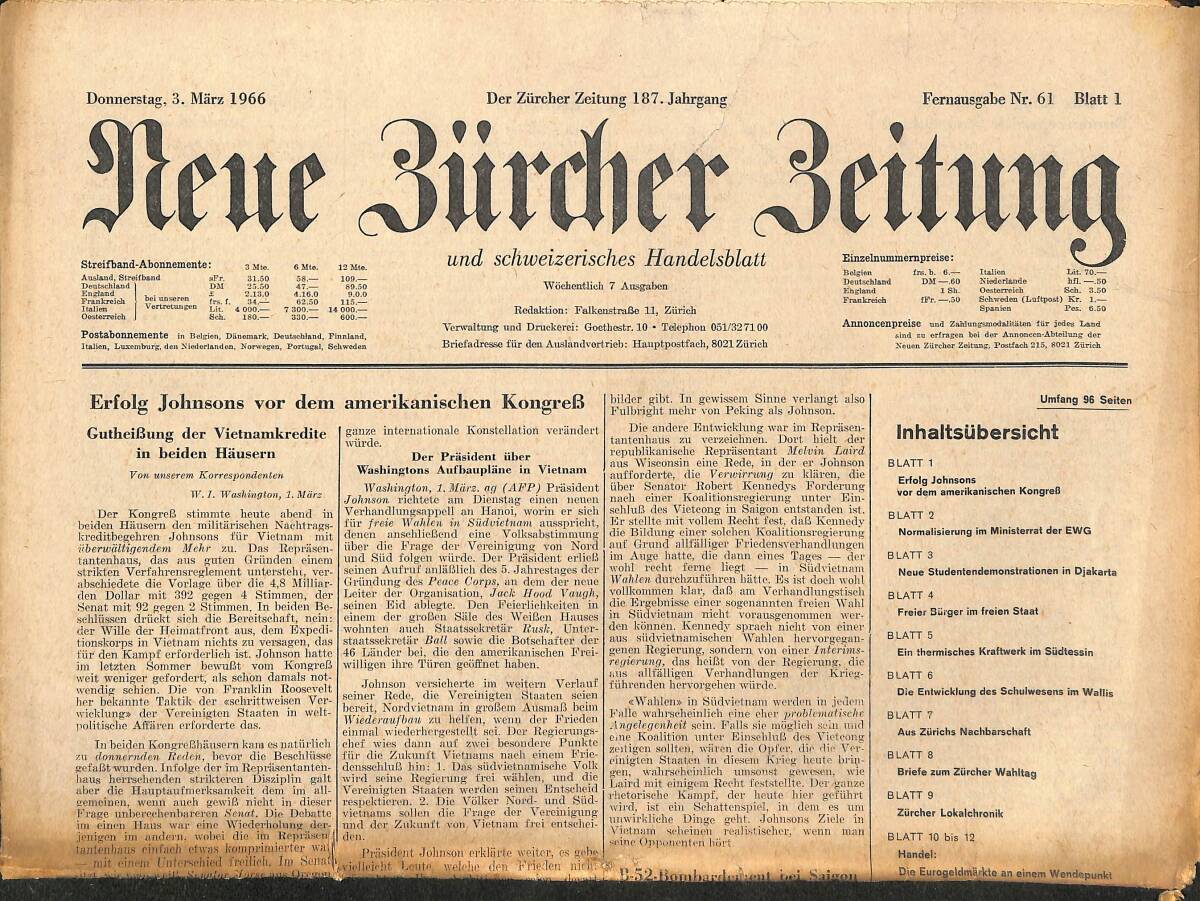 Neue Bürcher Beitung 3 Marz 1966 - Neue Studentendemonstration İn Djakarta GZ140866 - 1